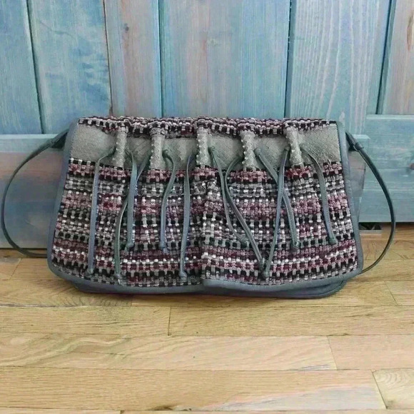 Set of 2 1980s Vintage Bohemian Purses Clutch Patchwork Fringe Fibers Crossbody - Picture 5 of 14